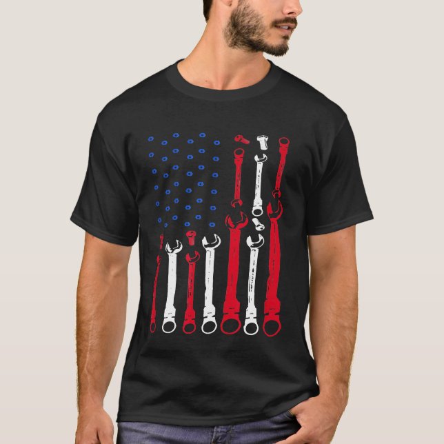 Mekanisk Flagga 4 juli Patriotic Mechanic US F T Shirt (Framsida)