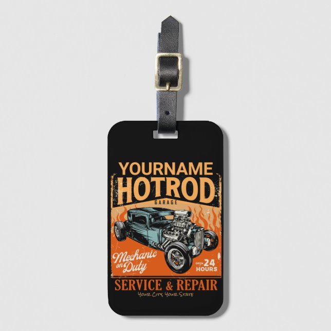 Mekanisk försäljning av hot rod Garage Personlig N Bagagebricka (Framsida vertikal)