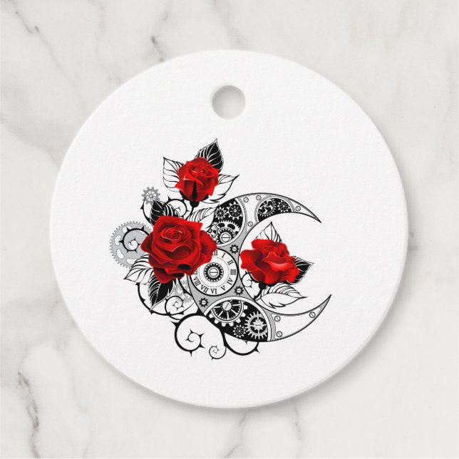 Mekanisk halvmåne med Röd ros Gåvor Etiketter (Framsida)