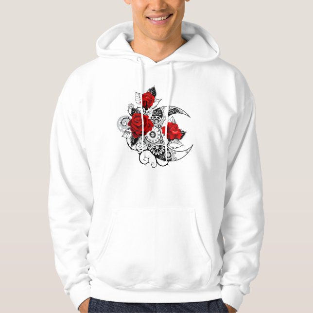 Mekanisk halvmåne med Röd ros Hoodie (Framsida)