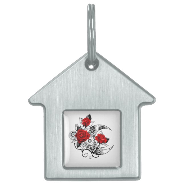 Mekanisk halvmåne med Röd ros ID-bricka Husdjur (Framsidan)