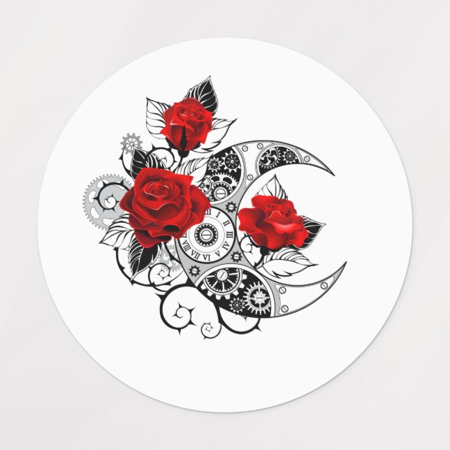 Mekanisk halvmåne med Röd ros Klistermärke (Design 1)