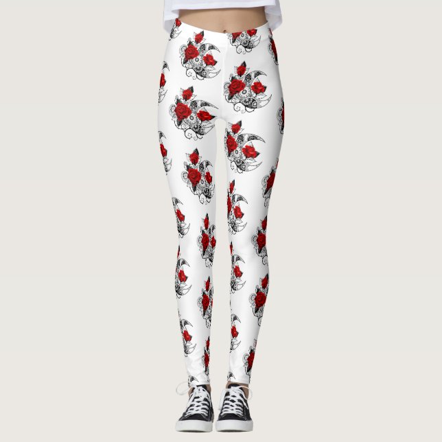 Mekanisk halvmåne med Röd ros Leggings (Framsida)