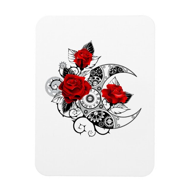 Mekanisk halvmåne med Röd ros Magnet (Vertikal)