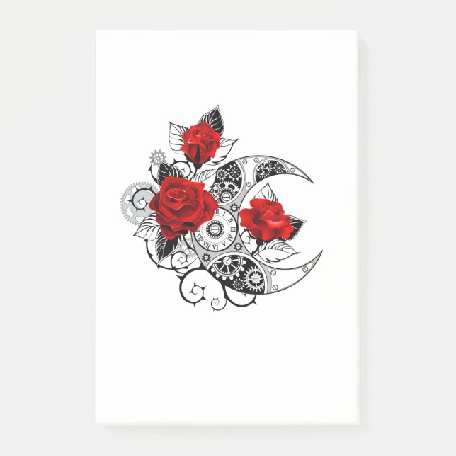 Mekanisk halvmåne med Röd ros Post-it Block (Framsida)