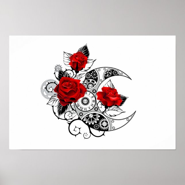 Mekanisk halvmåne med Röd ros Poster (Framsidan)