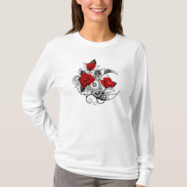 Mekanisk halvmåne med Röd ros T Shirt (Framsida)