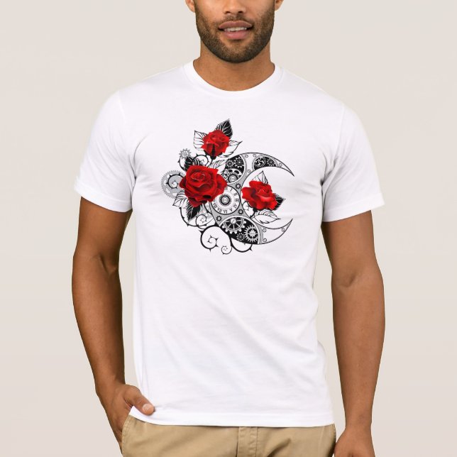 Mekanisk halvmåne med Röd ros T Shirt (Framsida)
