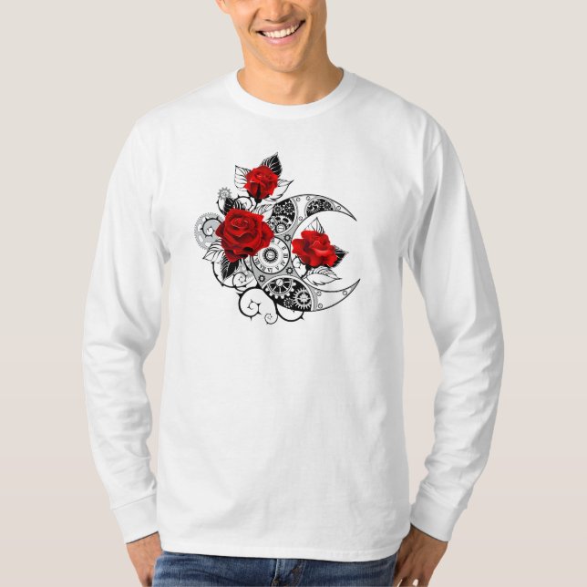 Mekanisk halvmåne med Röd ros T Shirt (Framsida)