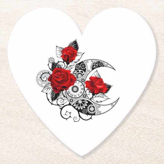 Mekanisk halvmåne med Röd ros Underlägg Papper (Framsida)