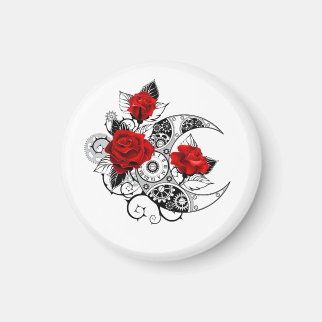 Mekanisk halvmåne med röda rosor magnet (Framsidan)