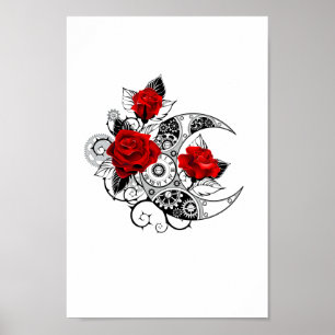 Mekanisk halvmåne med röda rosor poster