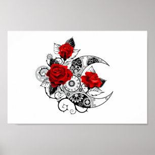 Mekanisk halvmåne med röda rosor poster