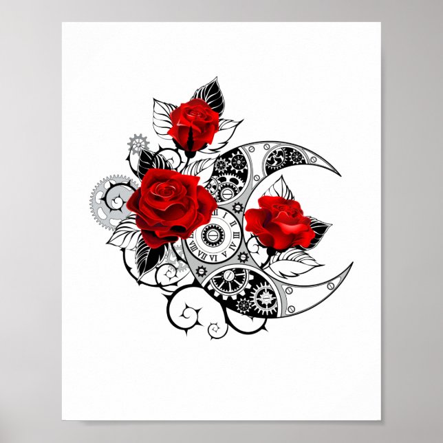 Mekanisk halvmåne med röda rosor poster (Framsidan)