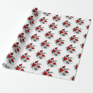 Mekanisk halvmåne med röda rosor presentpapper
