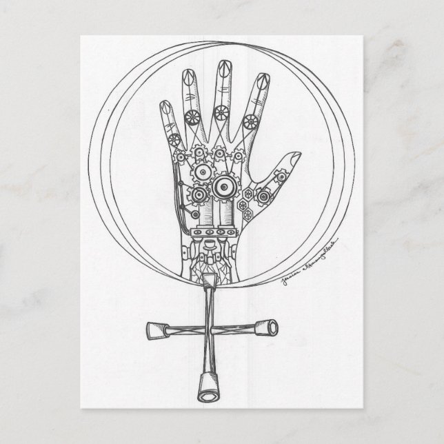 Mekanisk hand vykort (Framsida)