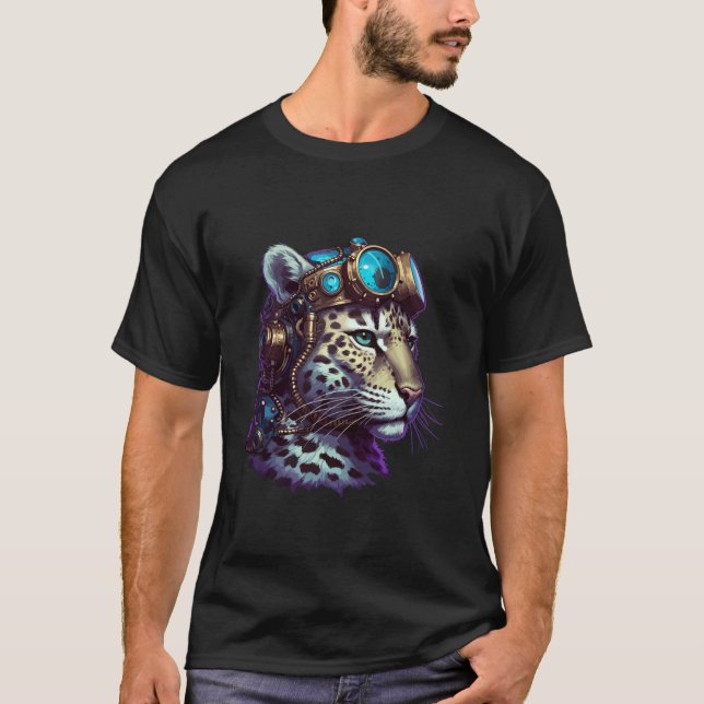 Mekanisk Leopard Retrowaver Steampunk Vild Katt C T Shirt (Framsida)