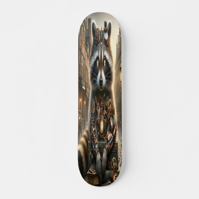"Mekanisk marvel: Steampunk Raccoon Mini Skateboard Bräda 18,5 Cm (Framsida)