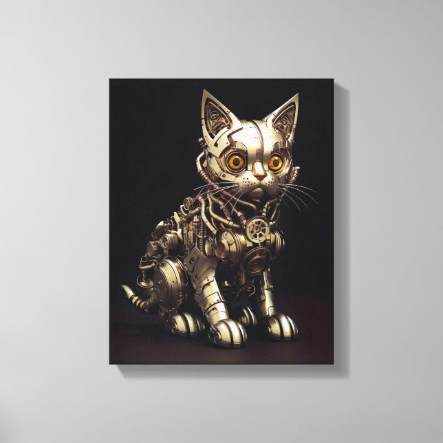 Mekanisk Meow: En Steampunk Metall-katt Canvastryck (Framsida)