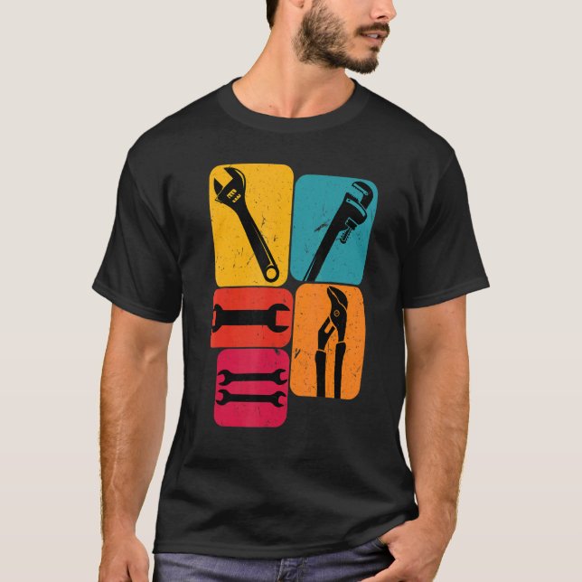 Mekanisk omformning av wrenches Retro Design T Shirt (Framsida)