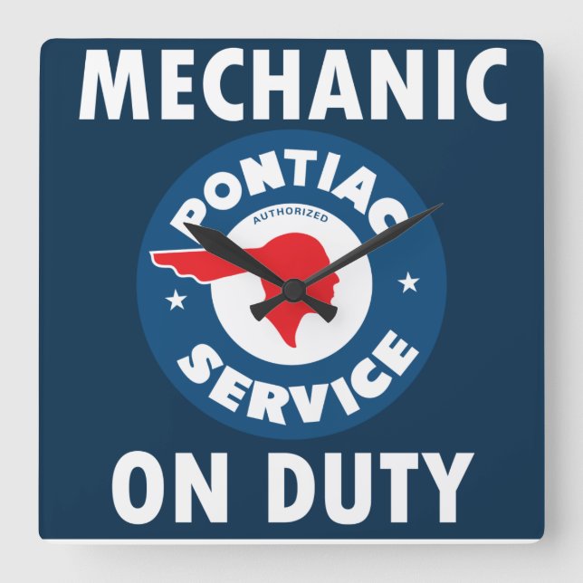 Mekanisk på tjänstgöringsskylt. Pontiac Service-ve Fyrkantig Klocka (Framsida)