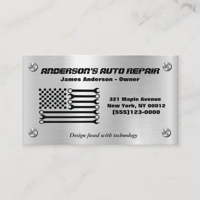 Mekanisk reparation av amerikanska Flagga Metall Visitkort (Framsida)