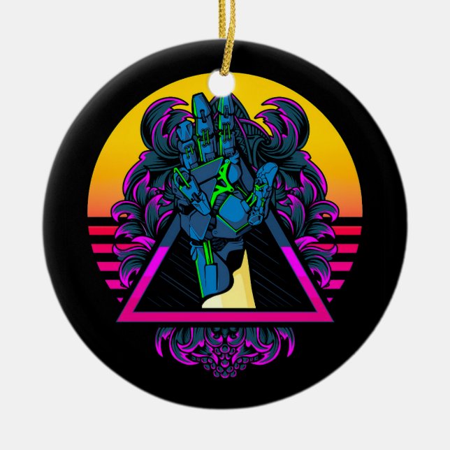 Mekanisk robotisk handmodern konst | julgransprydnad keramik (Framsidan)