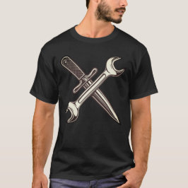 Mekanisk skiftnyckel med dagger knivar t shirt