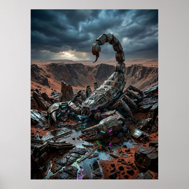 Mekanisk Skorpion Ökenruin Poster (Framsidan)