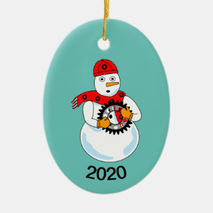 Mekanisk Snöman Julgransprydnad Keramik