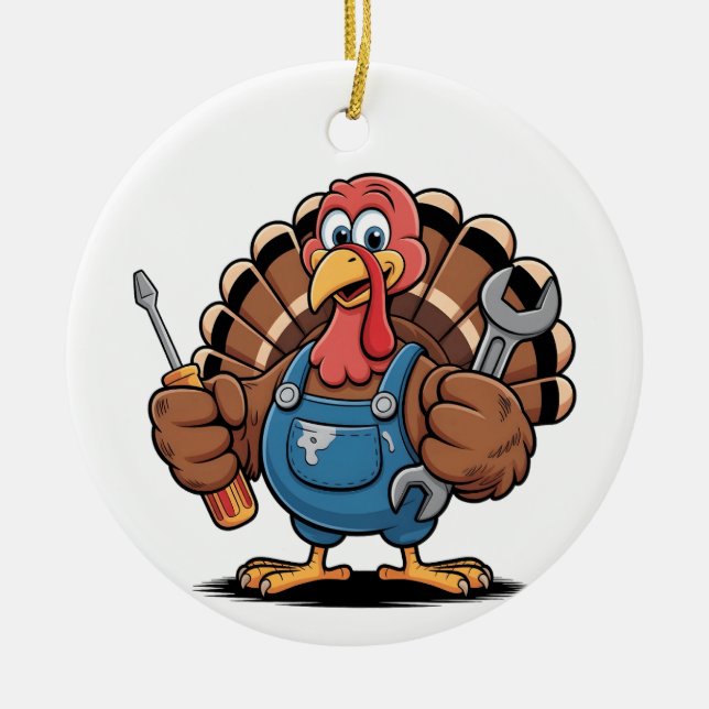 Mekanisk Squad Turkey Thanksgiving Gobbler Julgransprydnad Keramik (Framsidan)