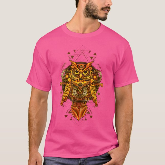 Mekanisk Steampunk Uggla. T Shirt (Framsida)