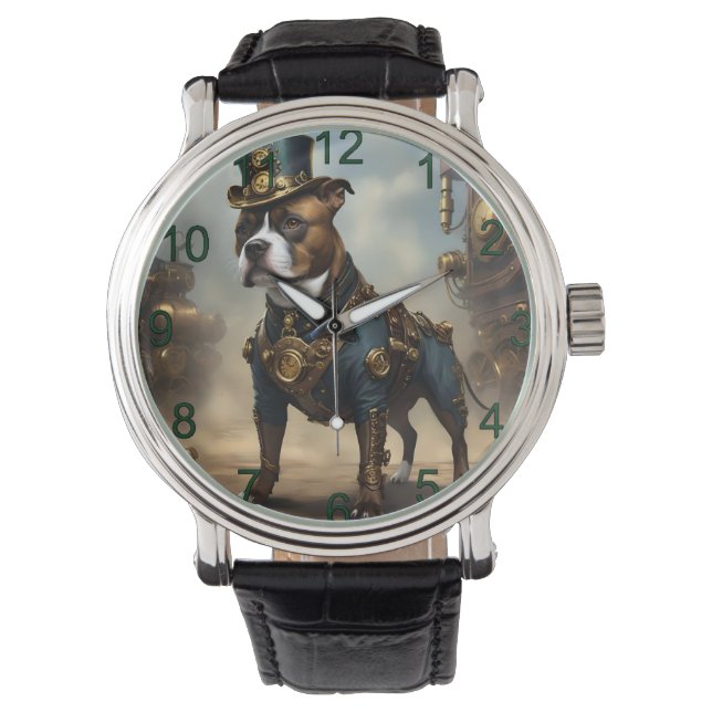 Mekanisk Tassar: Steampunk Stafford Dshire Terrier Armbandsur (Framsida)