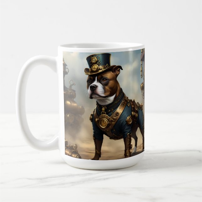 Mekanisk Tassar: Steampunk Stafford Dshire Terrier Kaffemugg (Vänster)