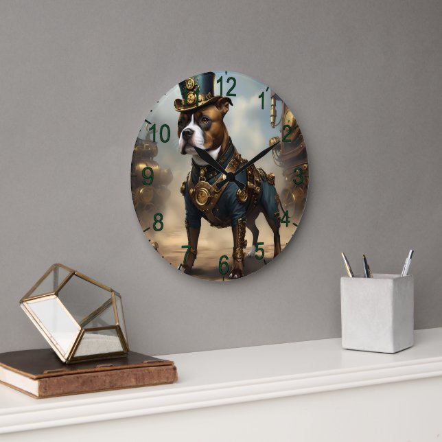 Mekanisk Tassar: Steampunk Stafford Dshire Terrier Stor Klocka (Kontor)