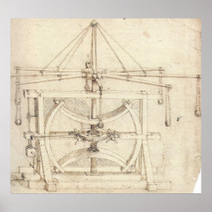 Mekanisk teckning Leonardo Da Vinci för svänghju Poster