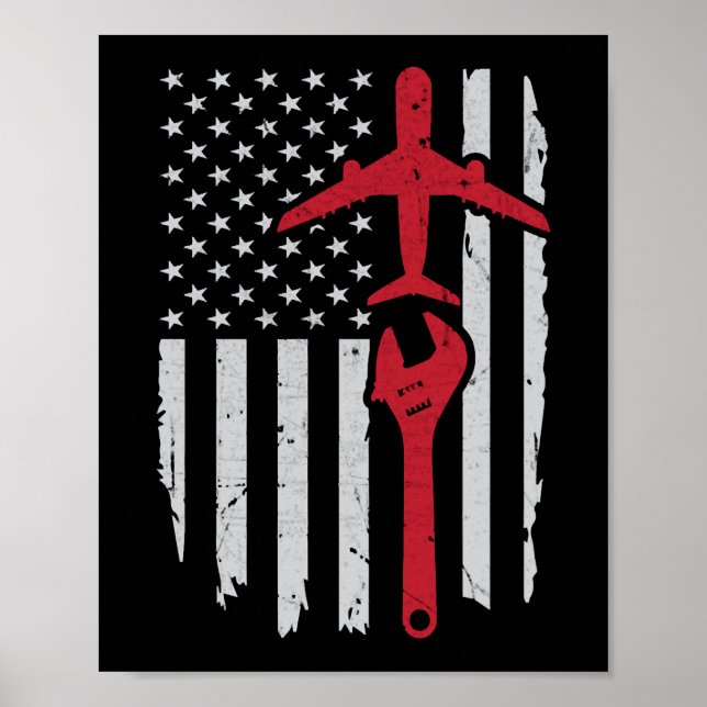 Mekanisk utrustning för flygplan Amerikanska Flagg Poster (Framsidan)