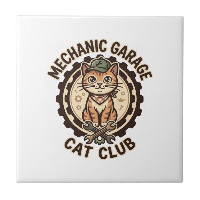 Mekanisk Verkstad Katt POD Vector Art - Mekanisk G Kakelplatta (Framsidan)