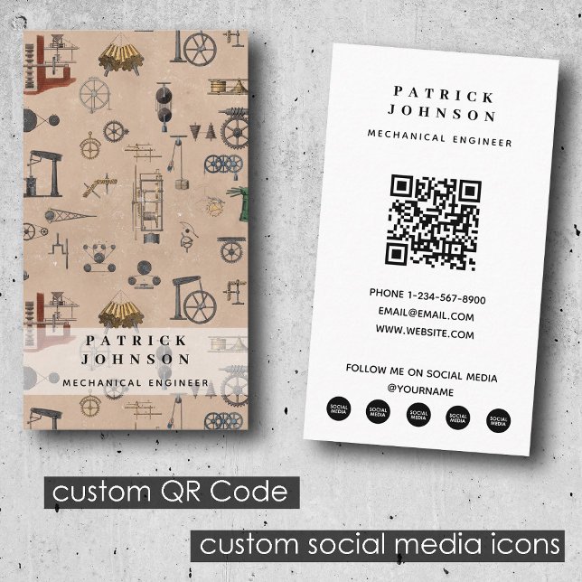Mekanisk vetenskaplig QR-kod för antika tekniker Visitkort (Antique Engineering Mechanical Scientific QR Code Business Card)