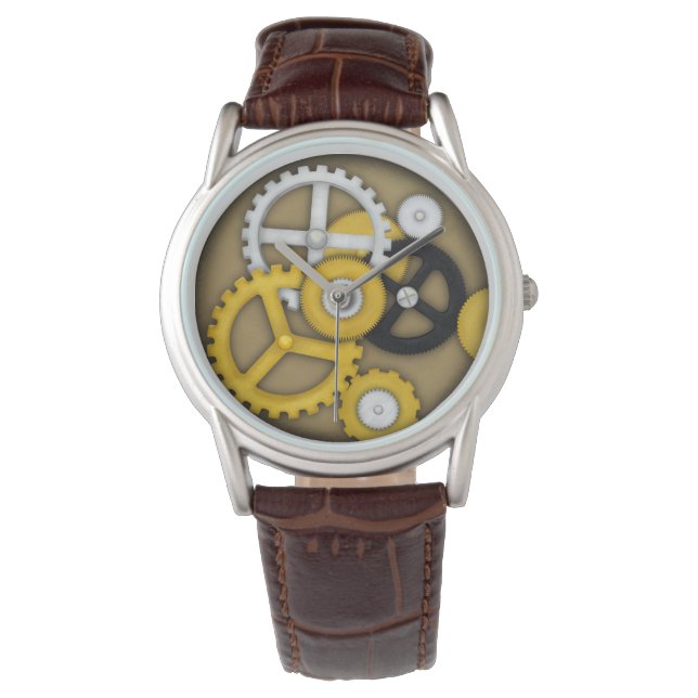 Mekaniska Clockwork Visual Illusion Cogs & Gears Armbandsur (Framsida)