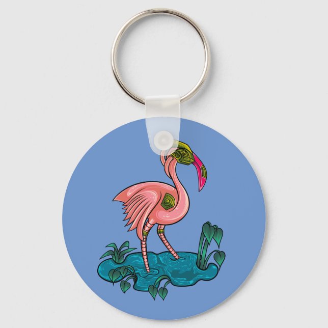 Mekaniska fåglar, Rosa Flamingo Mecha Robot Nyckelring (Framsida)