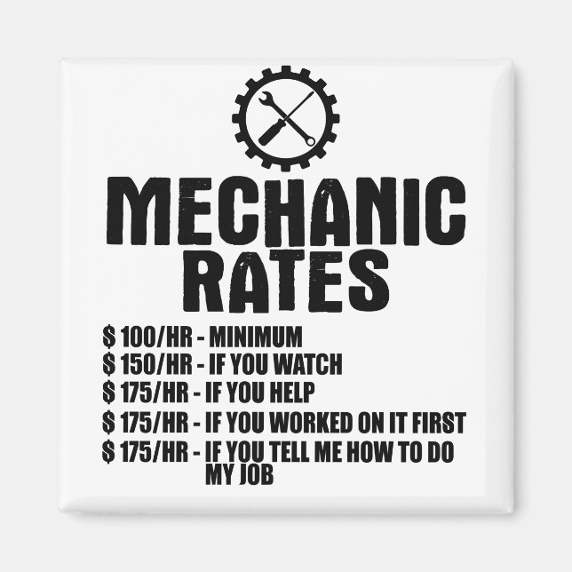 Mekaniska priser $100/hr - Minimum $100/hr -Minimu Magnet (Framsidan)