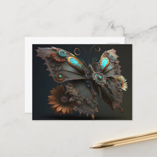 Mekaniska Steampunk Flowers Butterfly Vykort