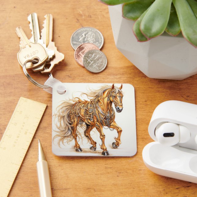 Mekaniska Steampunk Horse Guld Silver Nyckelring (Skrivbord)