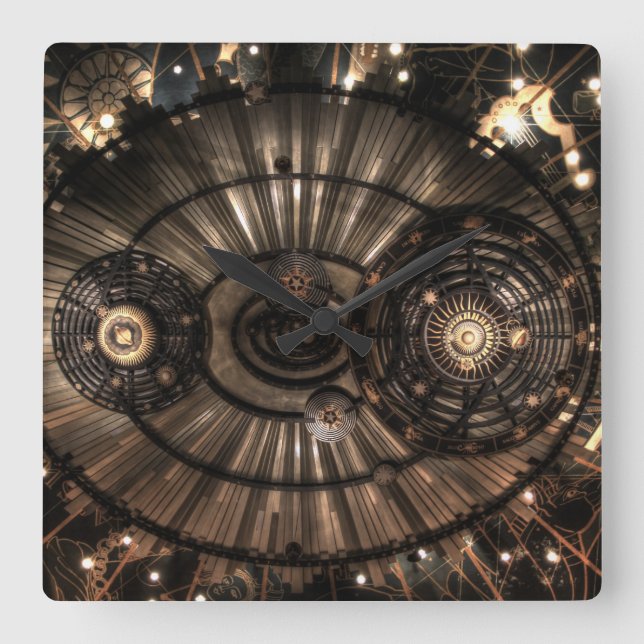 Mekaniska Steampunk Zodiackonstellationer Fyrkantig Klocka (Framsida)