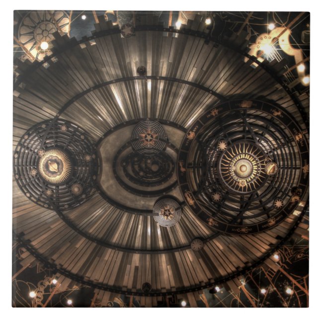 Mekaniska zodiakkonstellationer av Steampunk Kakelplatta (Framsidan)