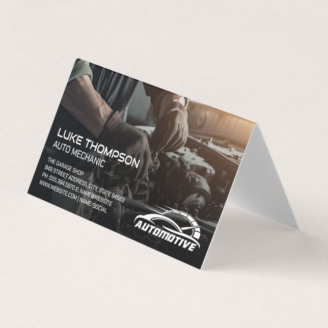 Mekaniskt arbete med motorn | Auto Services-Logoty Visitkort (Framsida)