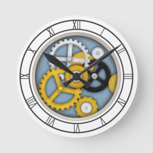 Mekaniskt Clockwork Illusion Trompe L'oeil Blue Rund Klocka