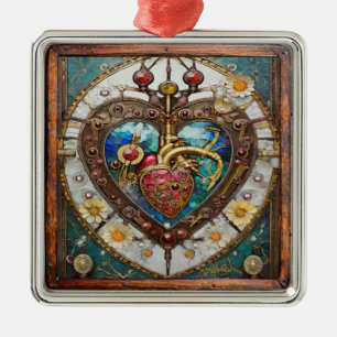 Mekaniskt hjärta anatomisk Steampunk-serie Julgransprydnad Metall