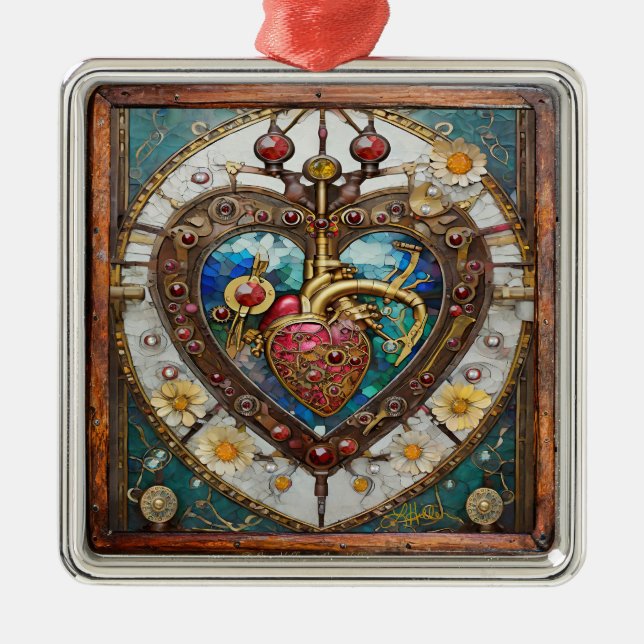 Mekaniskt hjärta anatomisk Steampunk-serie Julgransprydnad Metall (Framsidan)